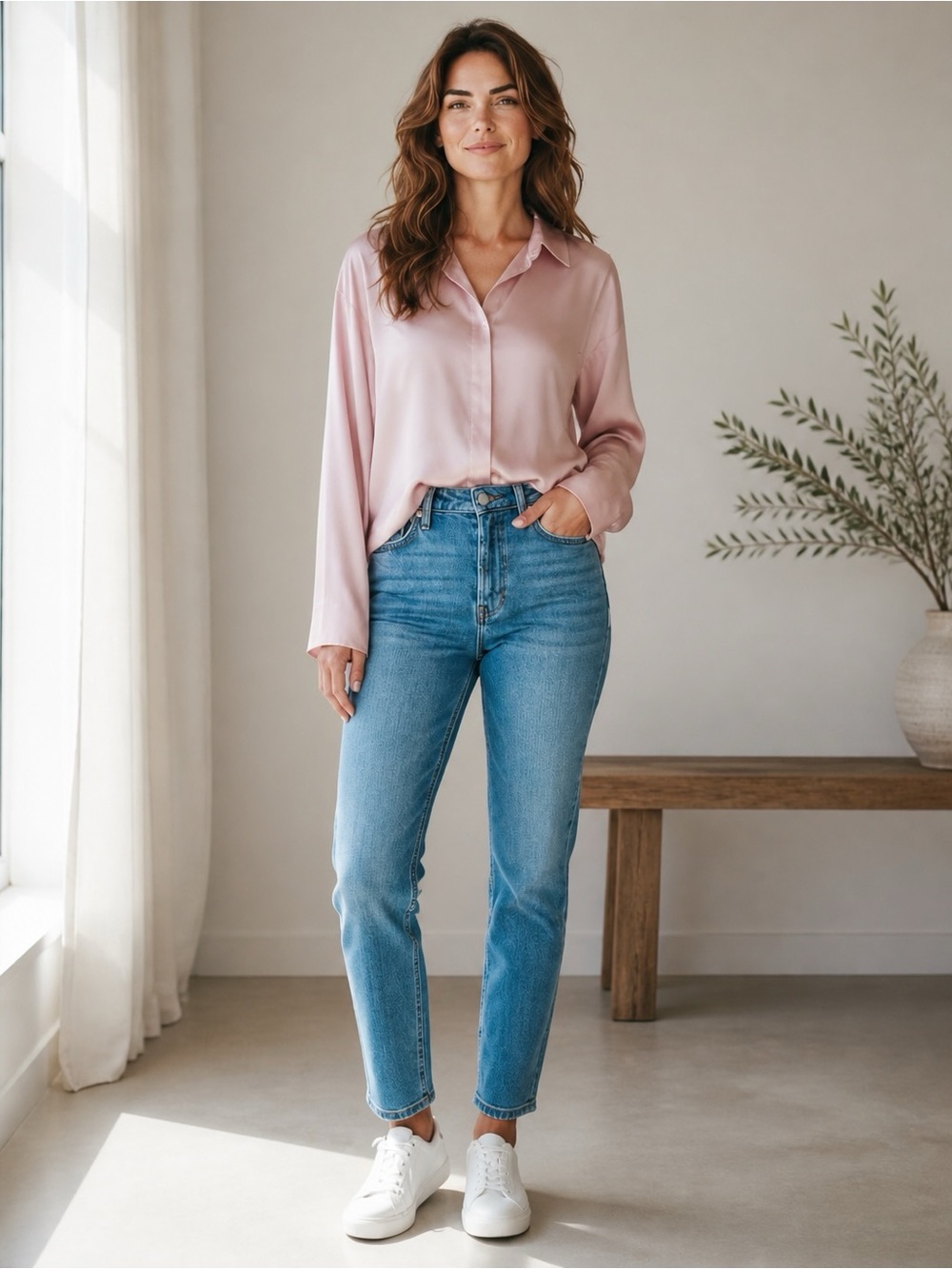 Zara Pink Satin Button-Down Shirt - Picture 1 of 5